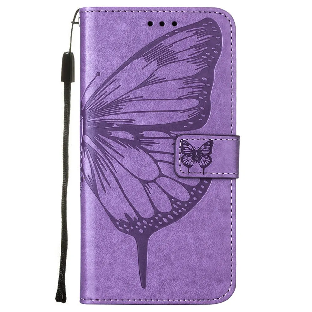 Anymob iPhone Case Purple Embossed Butterfly Flip Magnetic Wallet Leather Phone Cover