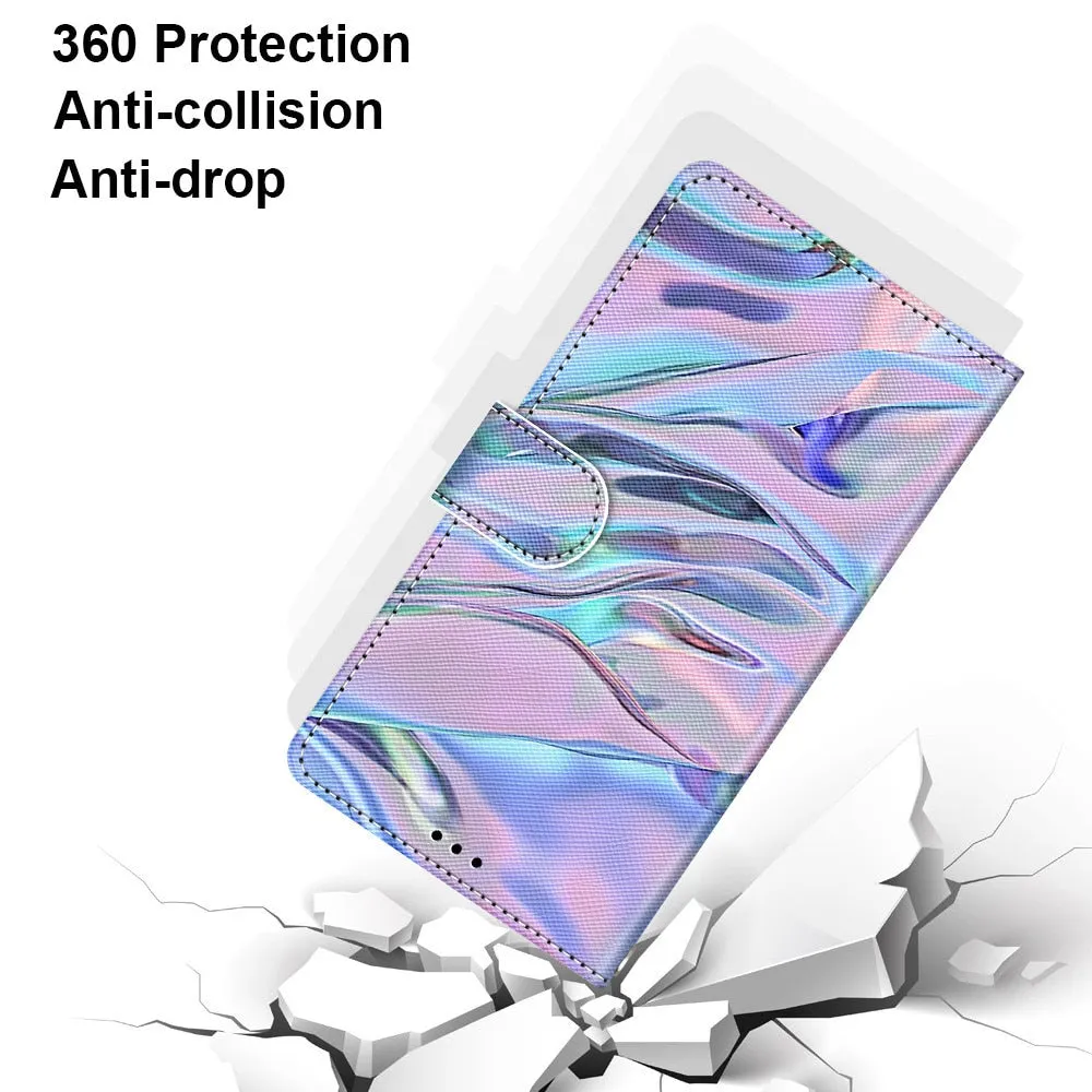 Anymob iPhone Case Purple Flower Flip Leather Wallet Animal Painting Phone Book Style Cover