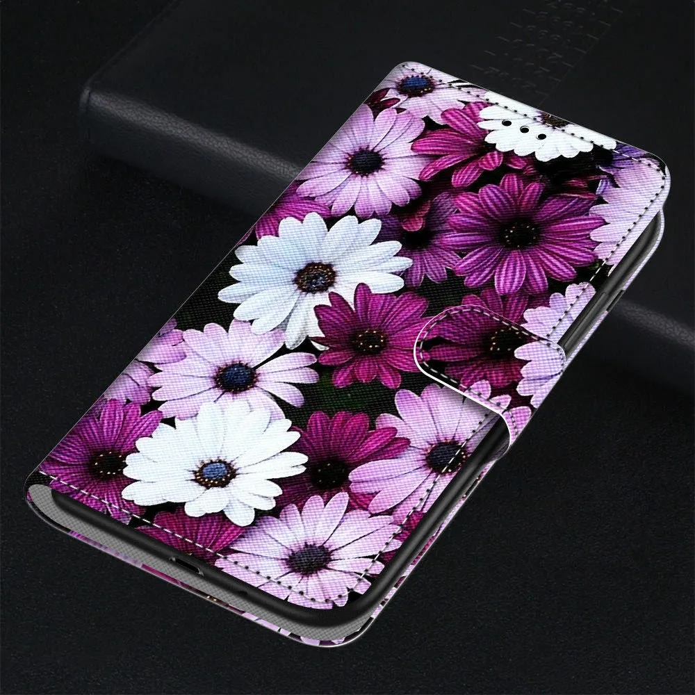 Anymob iPhone Case Purple Flower Flip Leather Wallet Animal Painting Phone Book Style Cover