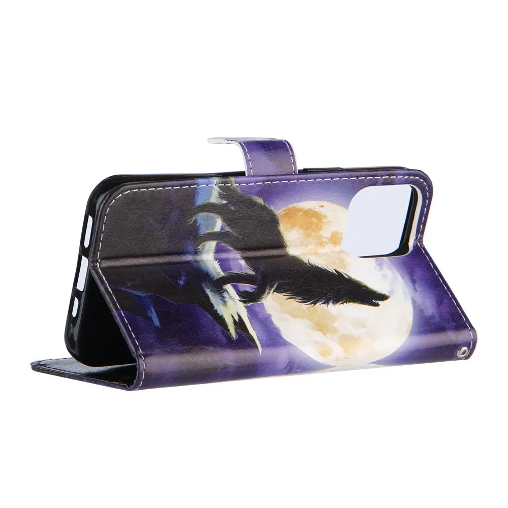 Anymob iPhone Case Purple Wolf Flip Painted Wallet Leather Cover