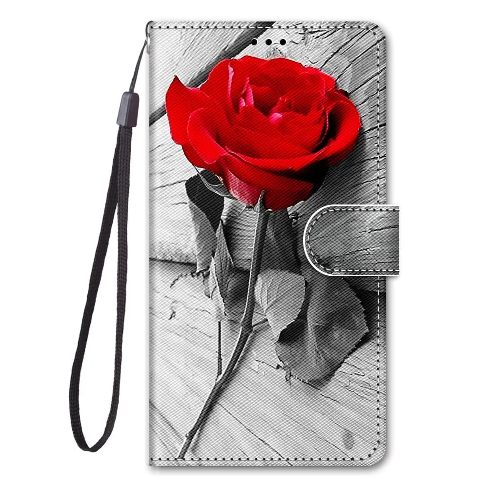 Anymob iPhone Case Red Rose Lovely Cartoon Cat Phone Bag Flip Wallet Leather Protection Cover