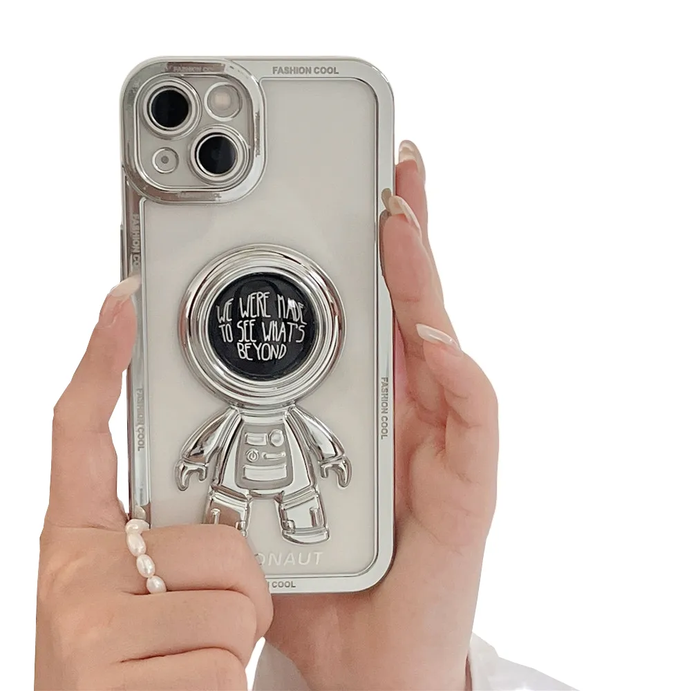Anymob iPhone Case Space Black Chromed Astronaut Foldable Holder Phone Cover