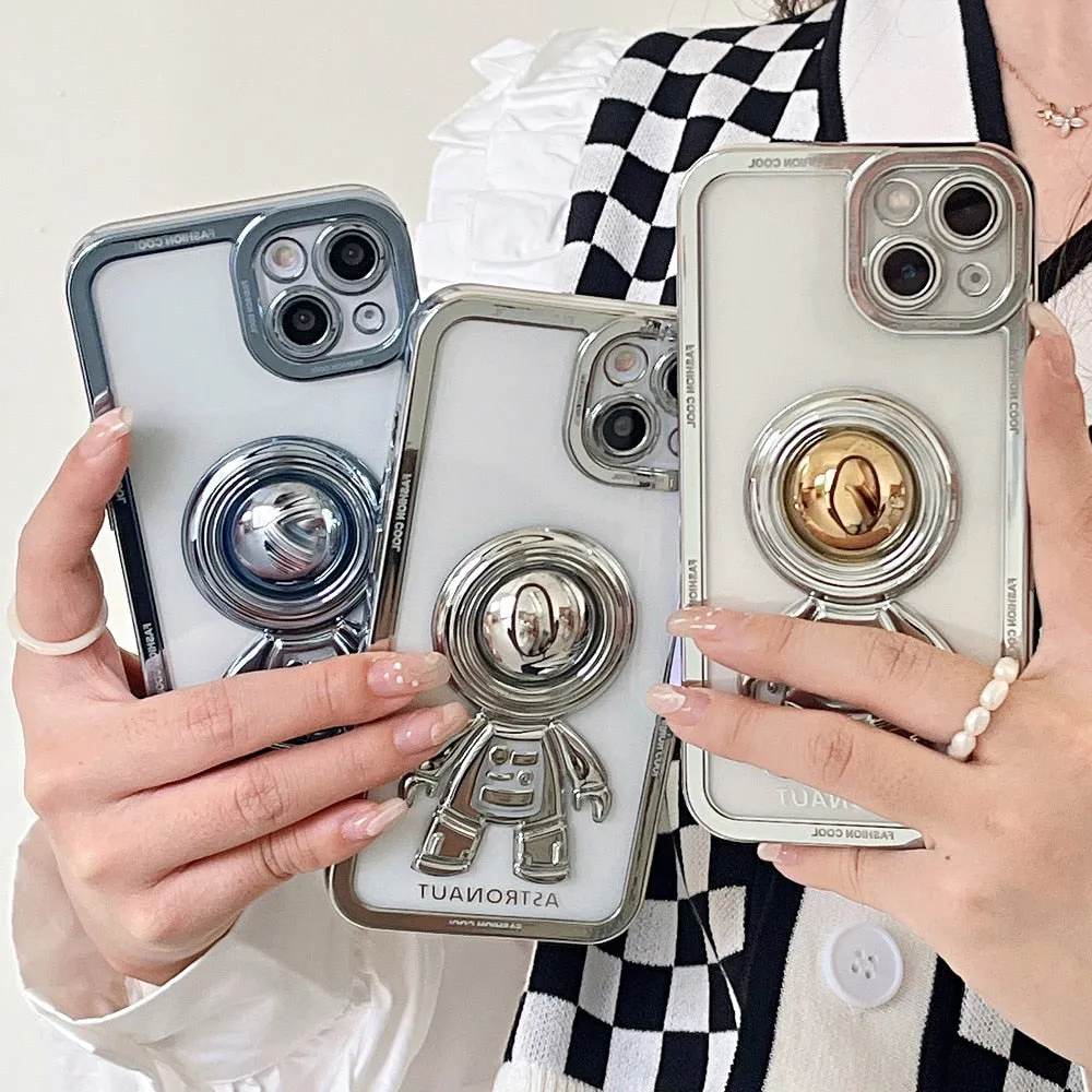 Anymob iPhone Case Space Blue Chromed Astronaut Foldable Holder Phone Cover