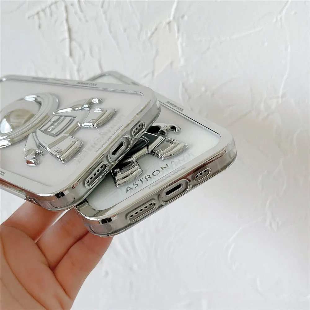 Anymob iPhone Case Space Blue Chromed Astronaut Foldable Holder Phone Cover