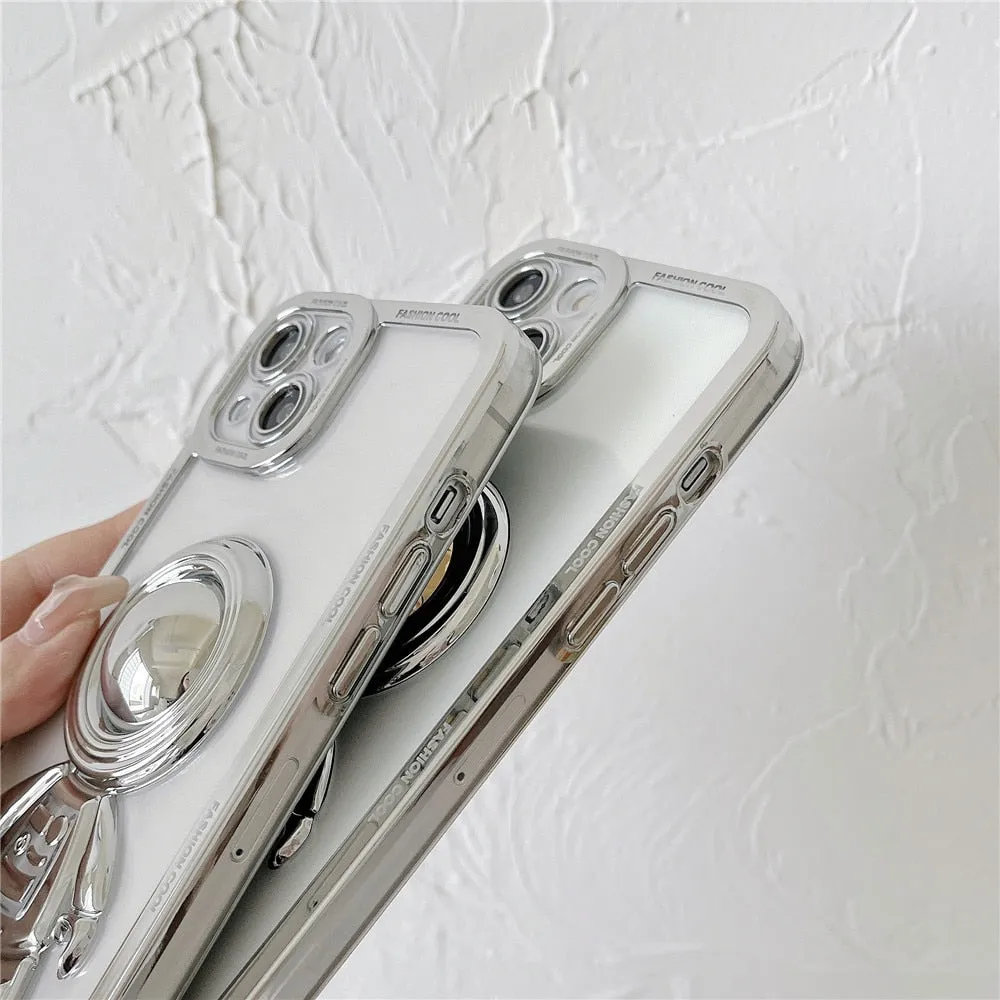 Anymob iPhone Case Space Blue Chromed Astronaut Foldable Holder Phone Cover