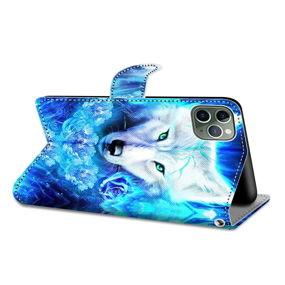 Anymob iPhone Case White Cat Cartoon Painted Flip Wallet Leather Phone Cover