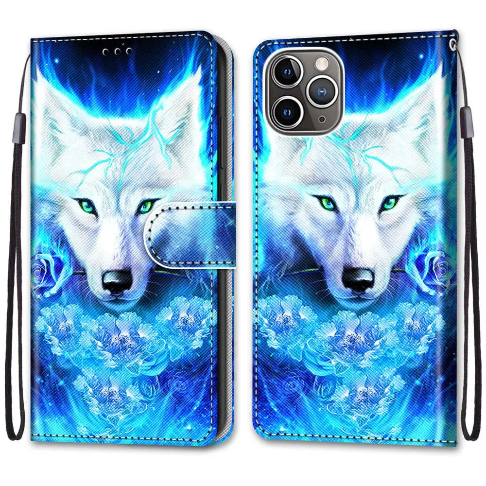 Anymob iPhone Case White Cat Cartoon Painted Flip Wallet Leather Phone Cover