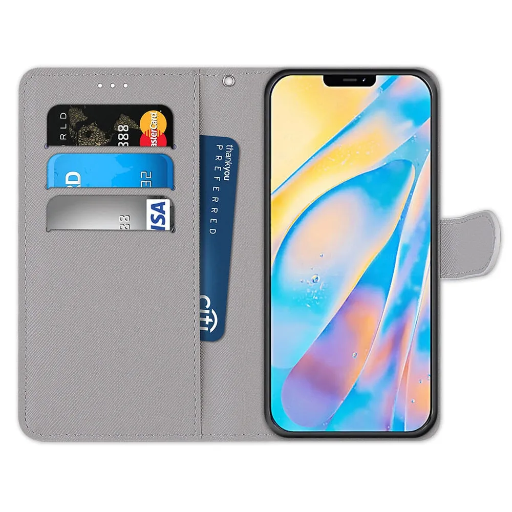 Anymob iPhone Case White Cat Cartoon Painted Flip Wallet Leather Phone Cover