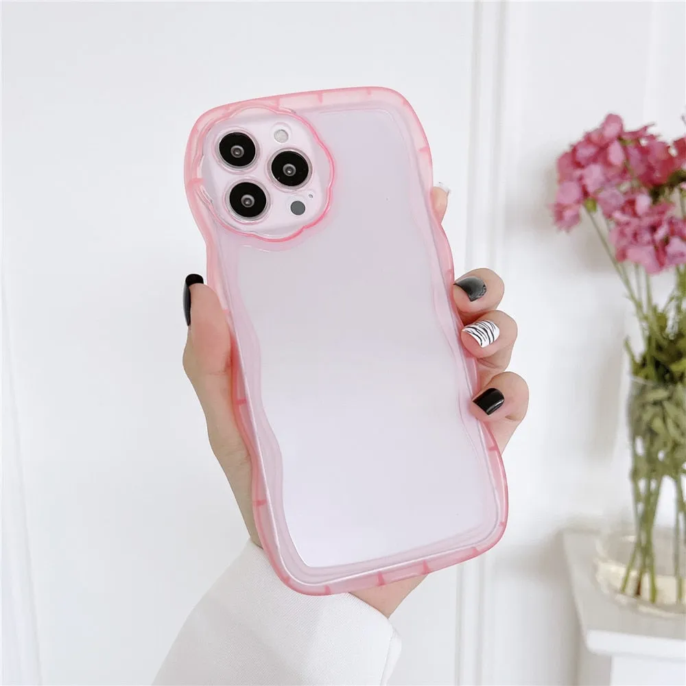 Anymob iPhone Case White Curly Wavy Shockproof Bumper Transparent Silicon Cover