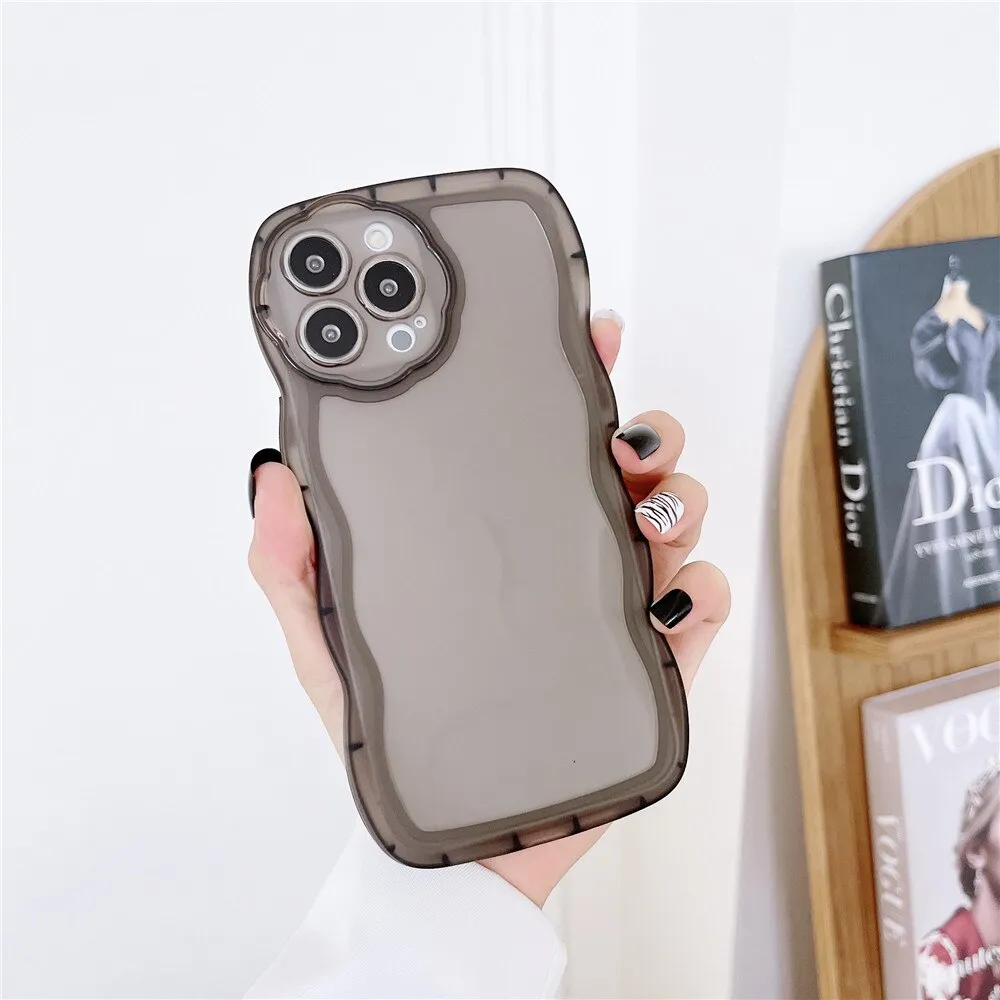 Anymob iPhone Case White Curly Wavy Shockproof Bumper Transparent Silicon Cover