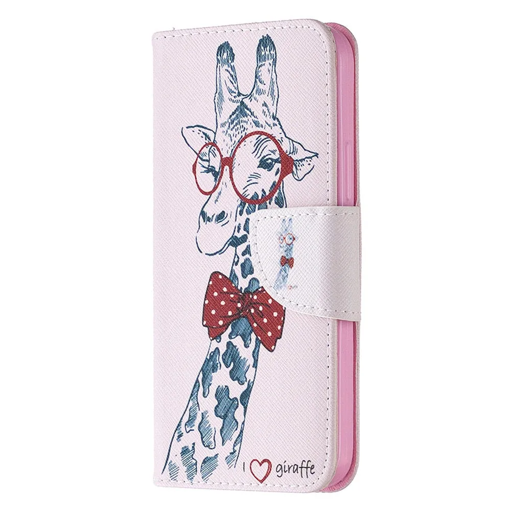 Anymob iPhone Case White with Blue Butterfly Flip Cover Fashion Painted Wallet Leather Bag Shell