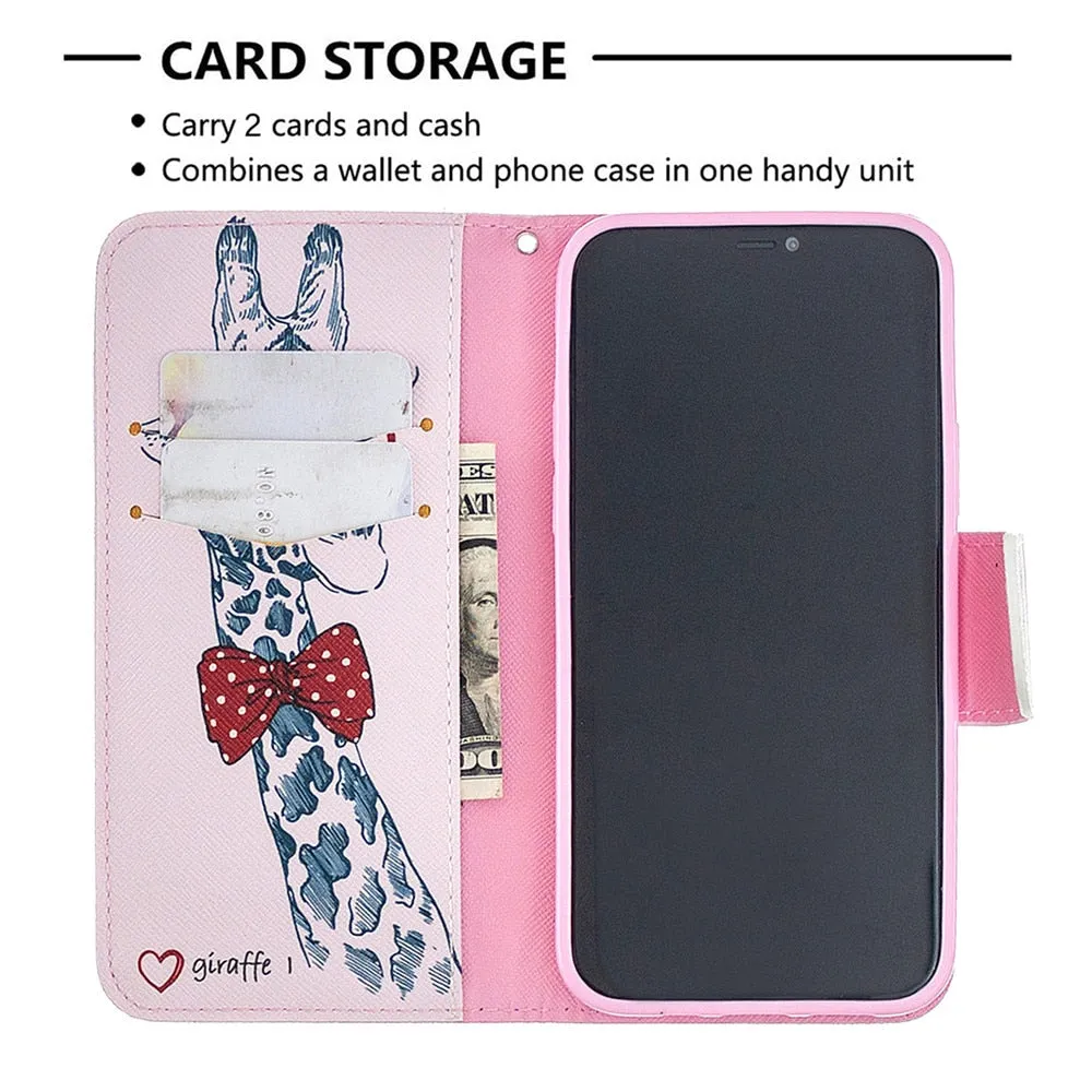 Anymob iPhone Case White with Blue Butterfly Flip Cover Fashion Painted Wallet Leather Bag Shell