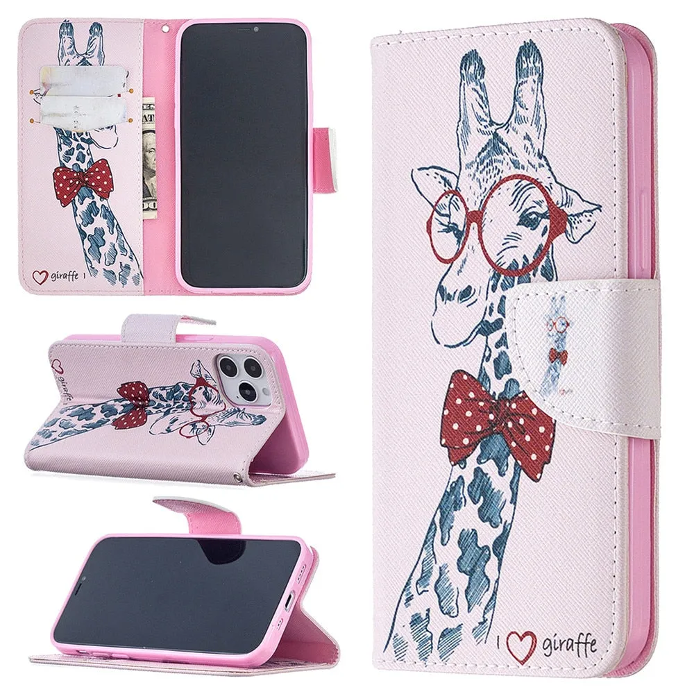 Anymob iPhone Case White with Blue Butterfly Flip Cover Fashion Painted Wallet Leather Bag Shell