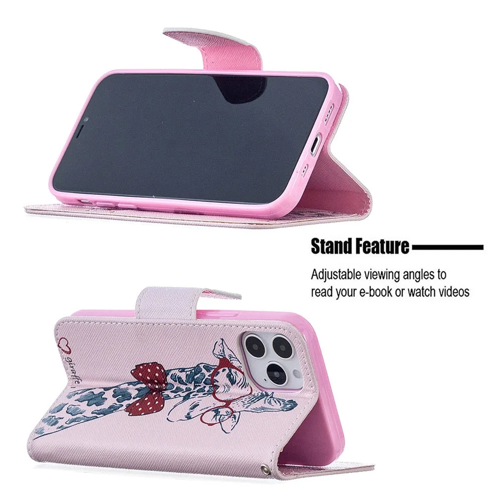 Anymob iPhone Case White with Blue Butterfly Flip Cover Fashion Painted Wallet Leather Bag Shell