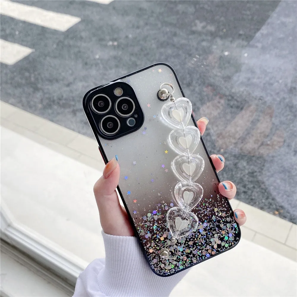 Anymob iPhone Clear Crystal Heart Bracelet Phone Chain Case Glitter Soft Cover