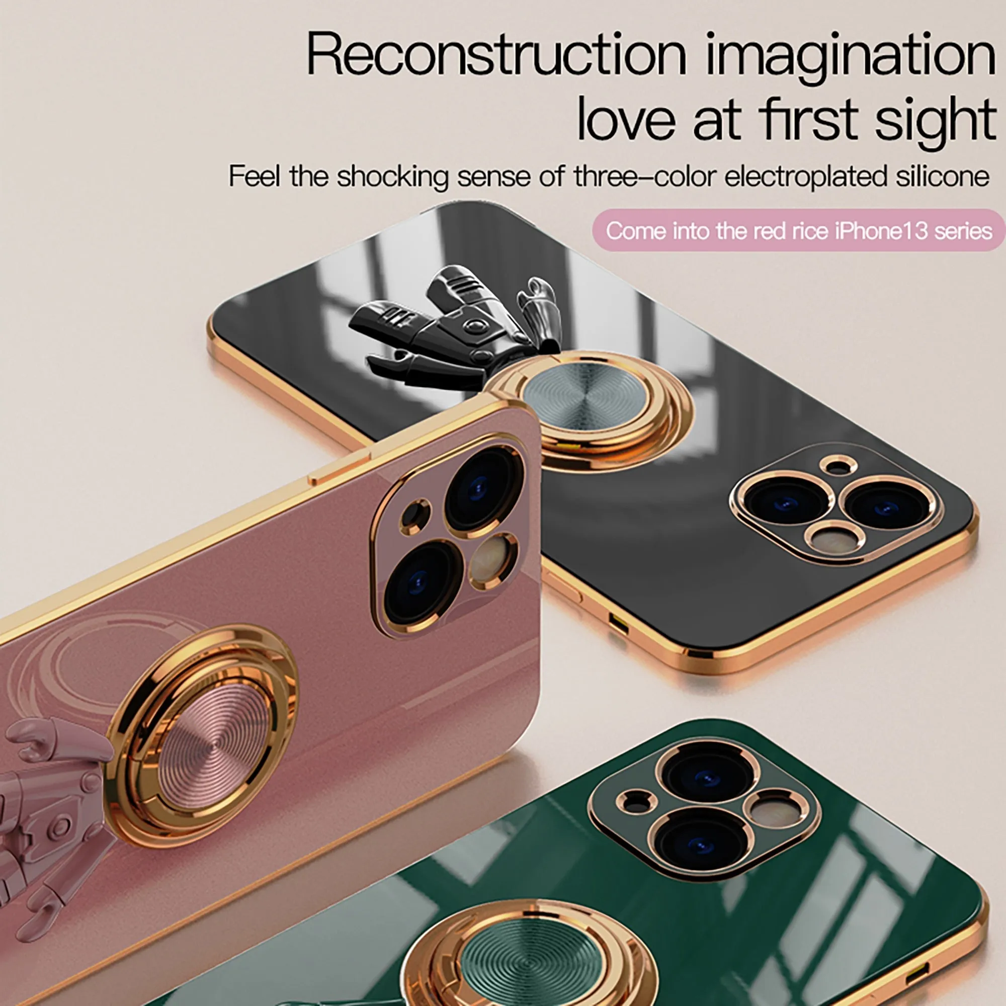 Anymob iPhone Green Astronaut Magnetic Bracket Phone Case Plating Shell