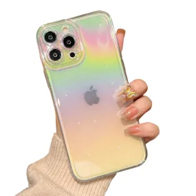 Anymob iPhone Green Rainbow Gradient Phone Case Transparent Glitter Silicon Shockproof Cover