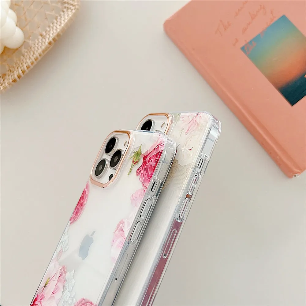 Anymob iPhone Green Rose Flowers Phone Case Plating Shockproof Cover