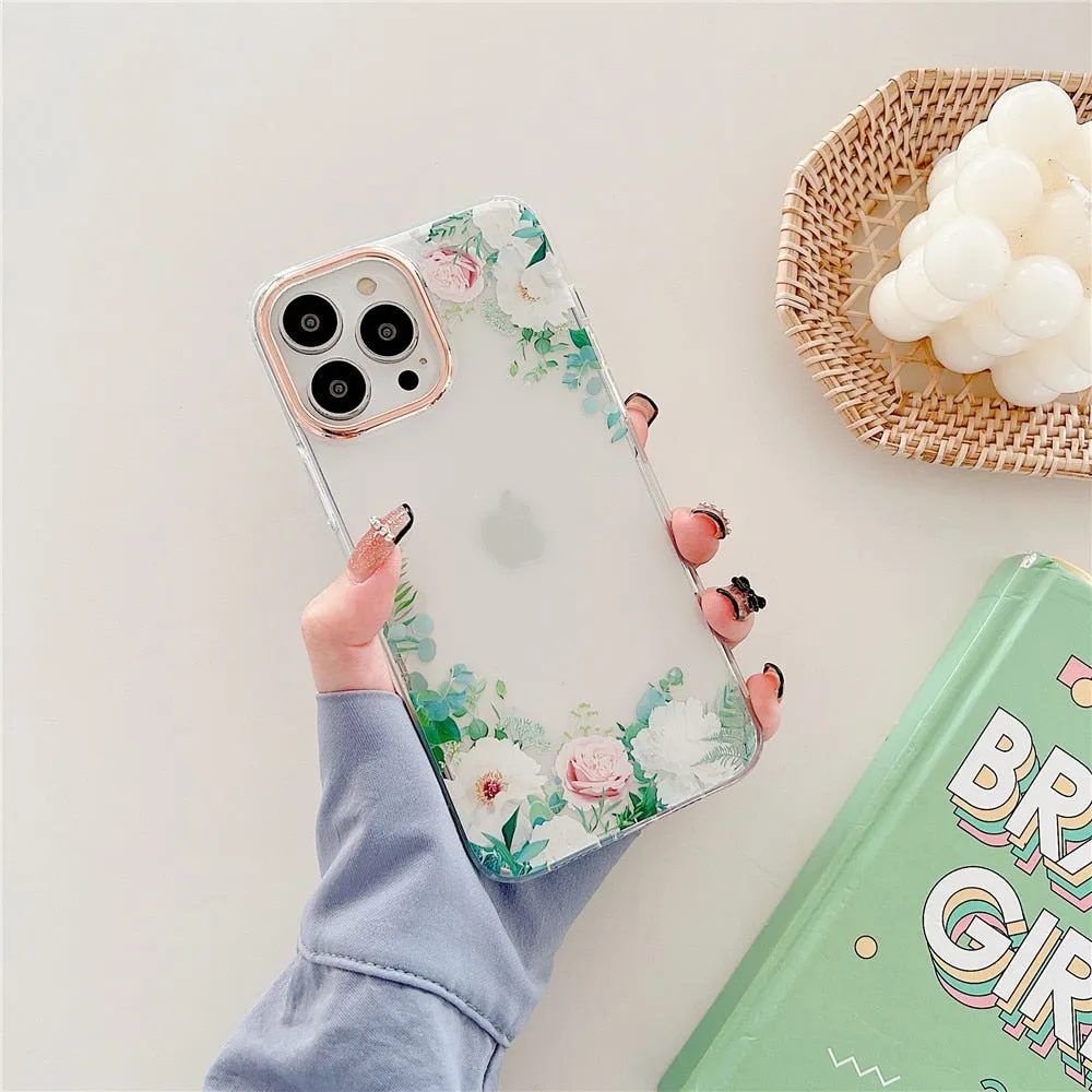 Anymob iPhone Green Rose Flowers Phone Case Plating Shockproof Cover