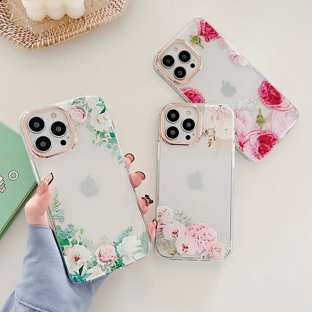 Anymob iPhone Green Rose Flowers Phone Case Plating Shockproof Cover