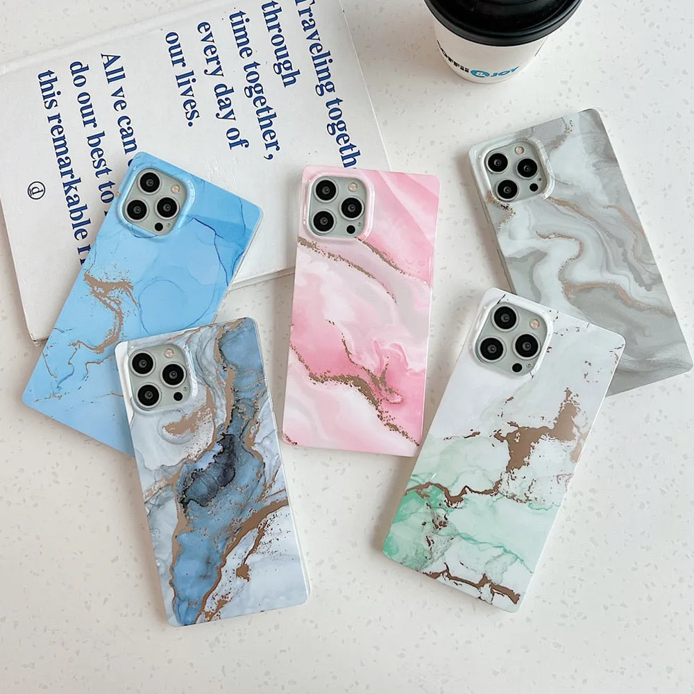 Anymob iPhone Green Square Marble Phone Case Soft Silicone Shockproof Back Cover