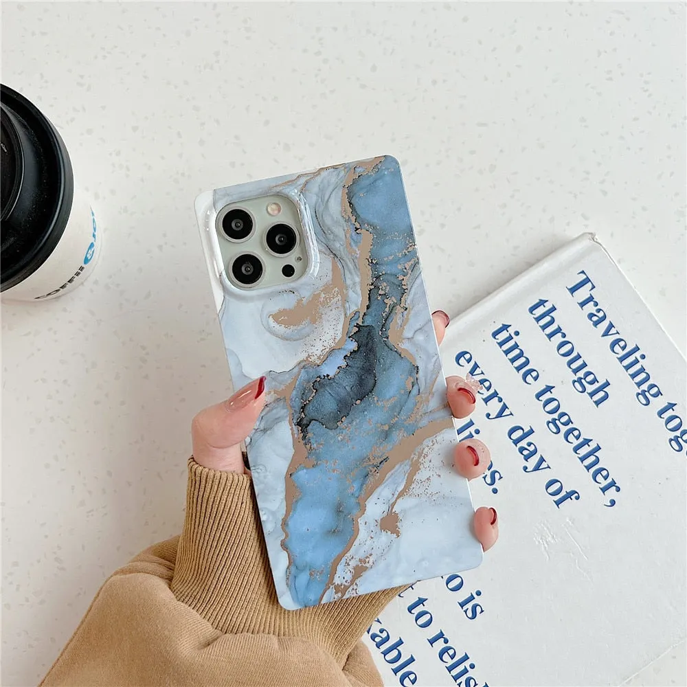 Anymob iPhone Green Square Marble Phone Case Soft Silicone Shockproof Back Cover