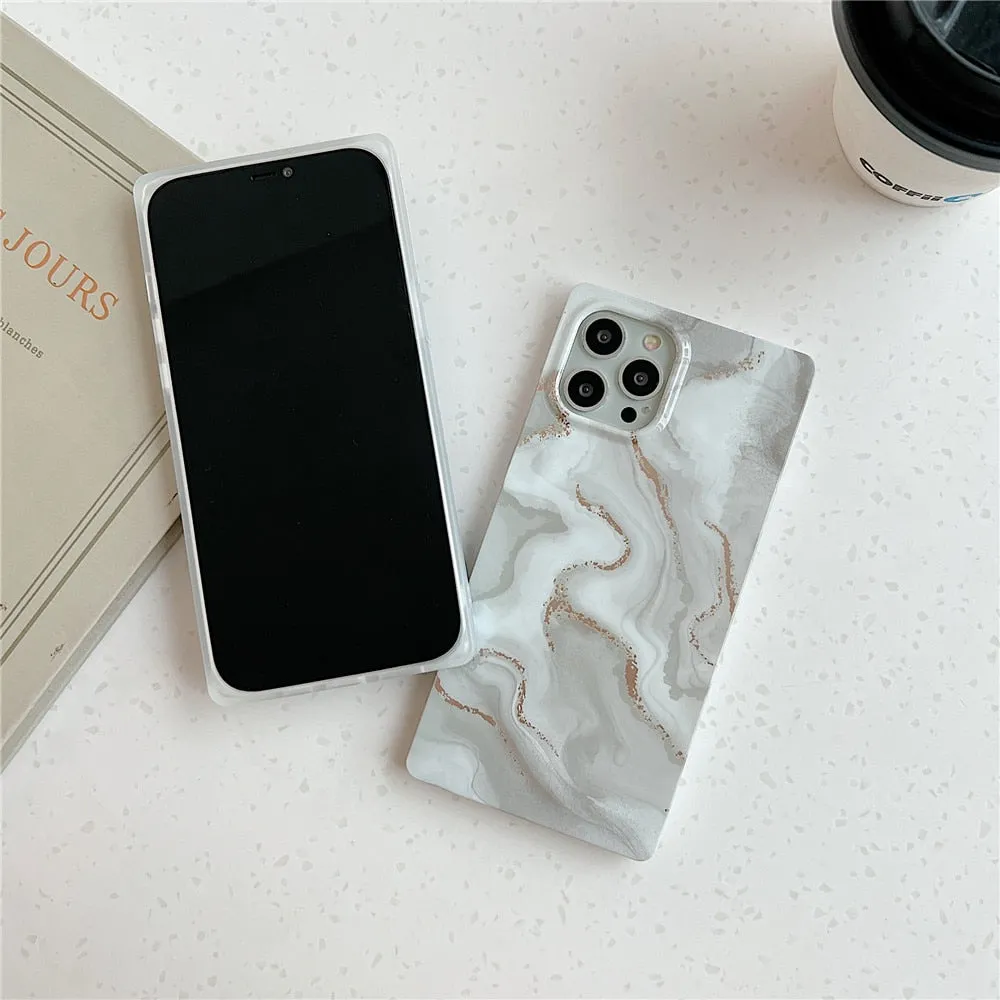 Anymob iPhone Green Square Marble Phone Case Soft Silicone Shockproof Back Cover