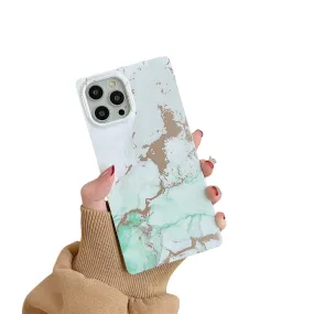 Anymob iPhone Green Square Marble Phone Case Soft Silicone Shockproof Back Cover