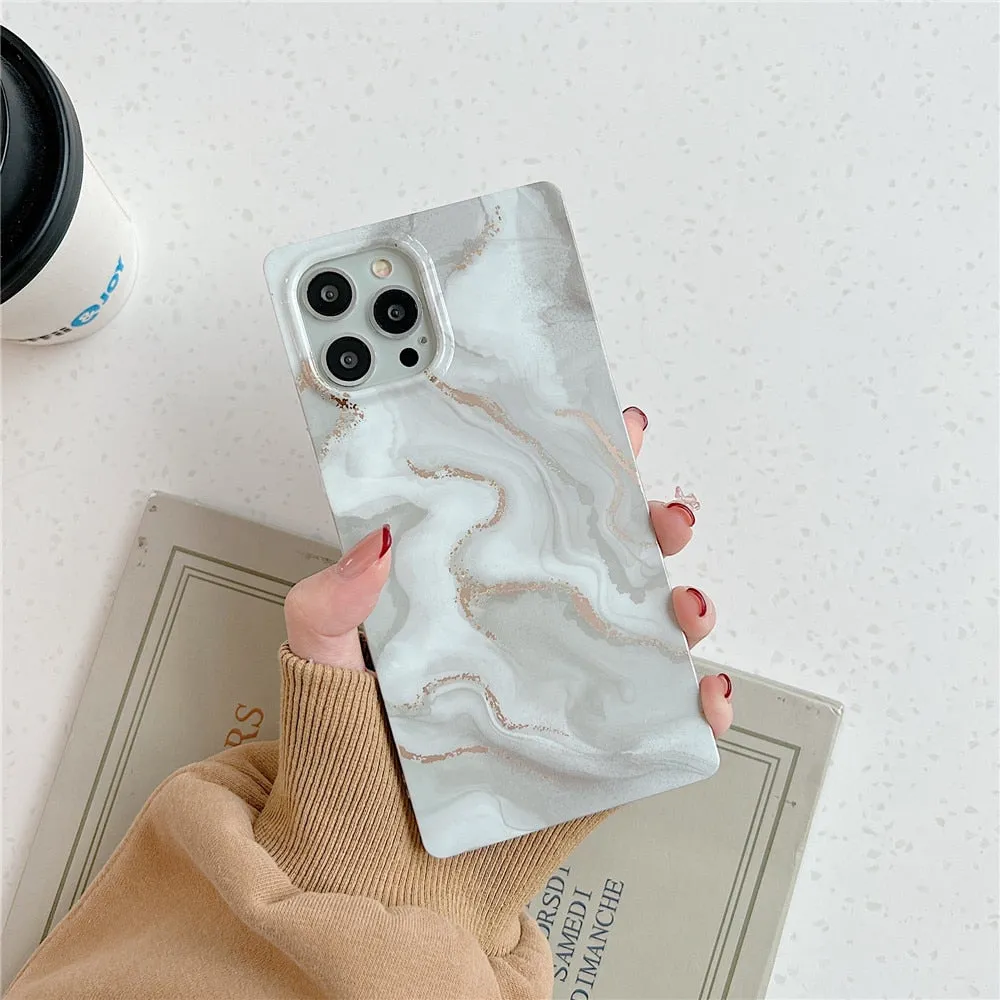 Anymob iPhone Green Square Marble Phone Case Soft Silicone Shockproof Back Cover