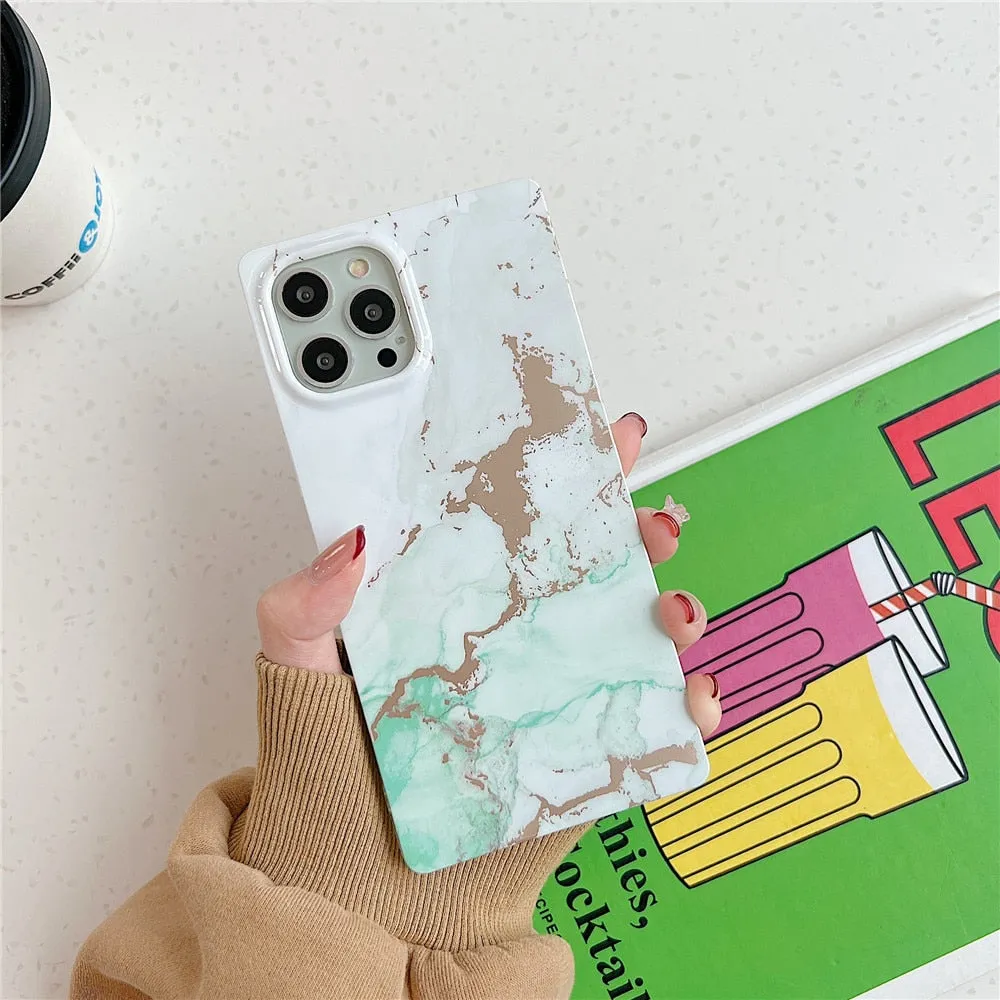 Anymob iPhone Green Square Marble Phone Case Soft Silicone Shockproof Back Cover