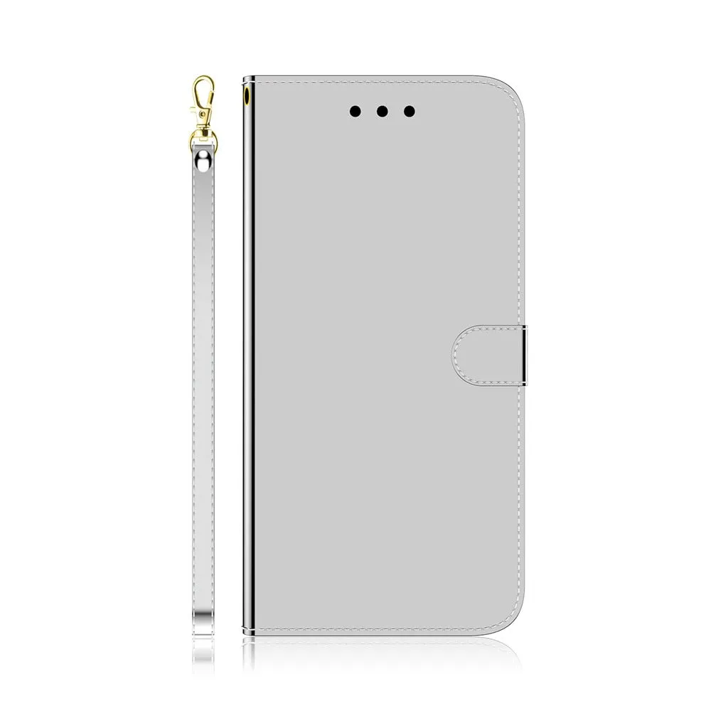 Anymob iPhone Grey Smooth Surface Mirror Leather Case Flip Wallet With Card Slots Cover