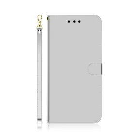 Anymob iPhone Grey Smooth Surface Mirror Leather Case Flip Wallet With Card Slots Cover