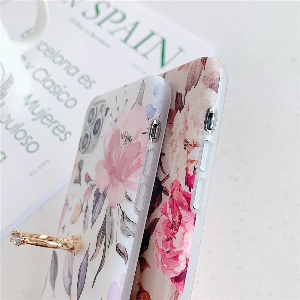 Anymob iPhone Lavender Finger Ring Holder Case Flower Silicone Phone Cover