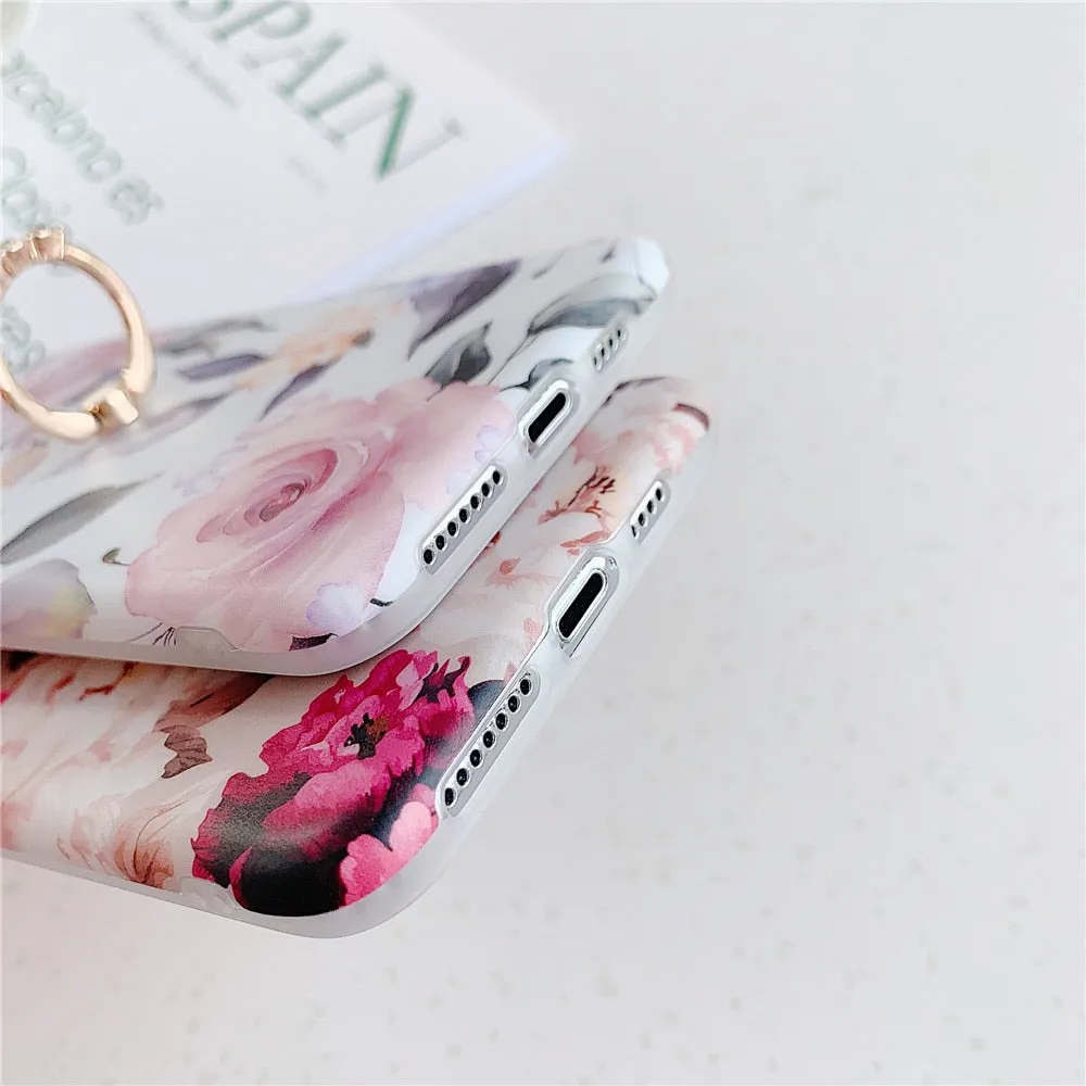 Anymob iPhone Lavender Finger Ring Holder Case Flower Silicone Phone Cover
