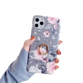 Anymob iPhone Lavender Finger Ring Holder Case Flower Silicone Phone Cover