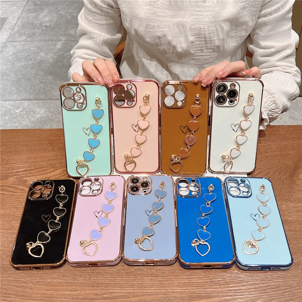 Anymob iPhone Light Blue Electroplated Bracelet Love Heart Phone Case Soft Back Cover