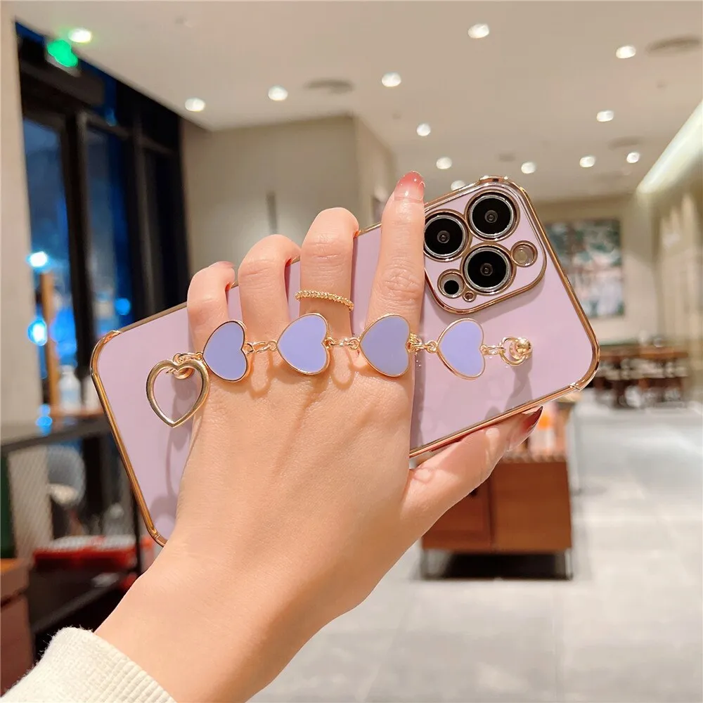 Anymob iPhone Light Blue Electroplated Bracelet Love Heart Phone Case Soft Back Cover