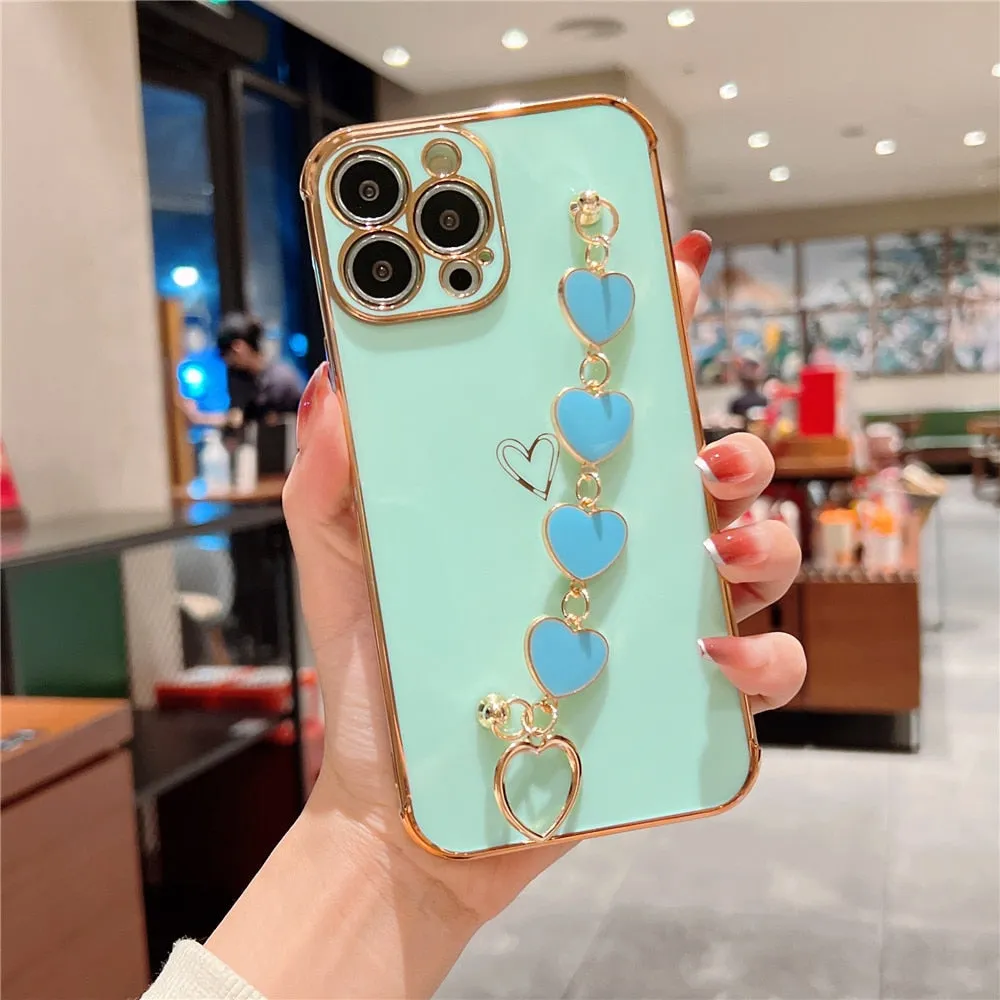 Anymob iPhone Light Blue Electroplated Bracelet Love Heart Phone Case Soft Back Cover