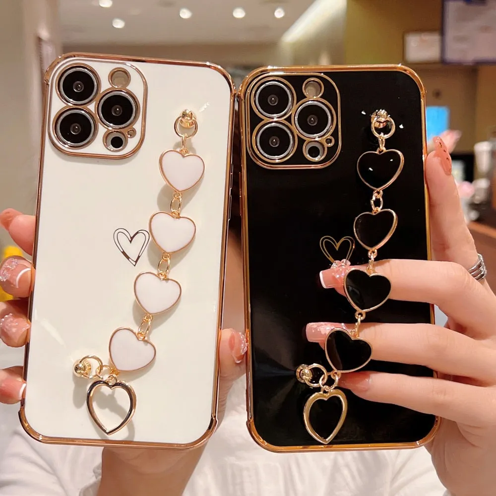 Anymob iPhone Light Blue Electroplated Bracelet Love Heart Phone Case Soft Back Cover