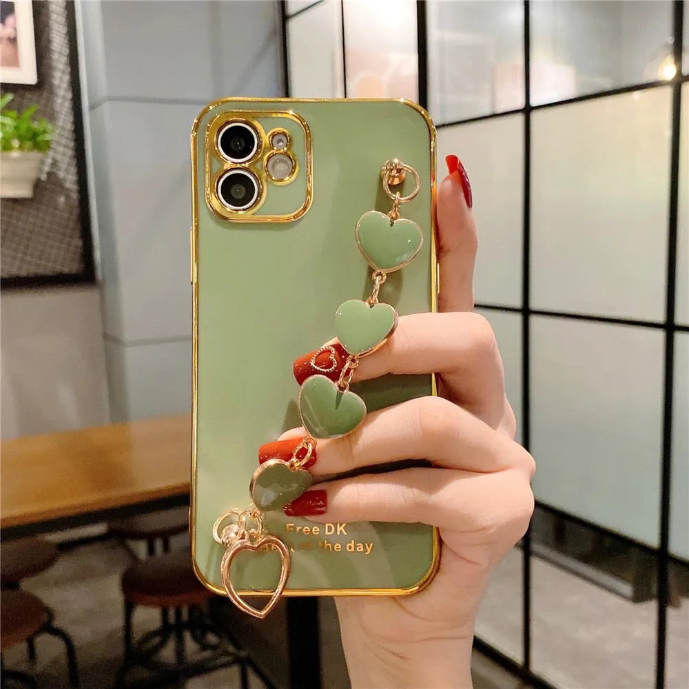 Anymob iPhone Pine Love Heart Bracelet Chain Soft Case Plating Phone Cover