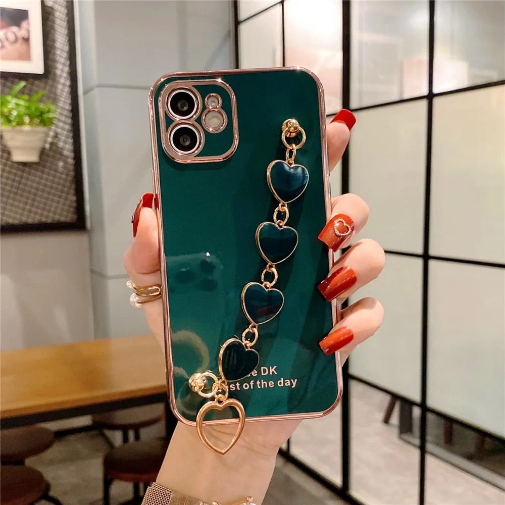 Anymob iPhone Pine Love Heart Bracelet Chain Soft Case Plating Phone Cover
