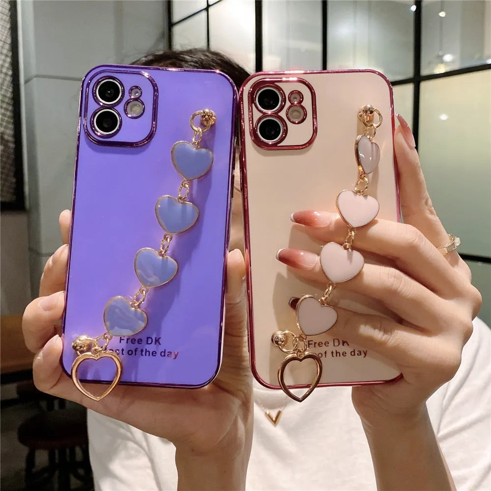 Anymob iPhone Pine Love Heart Bracelet Chain Soft Case Plating Phone Cover