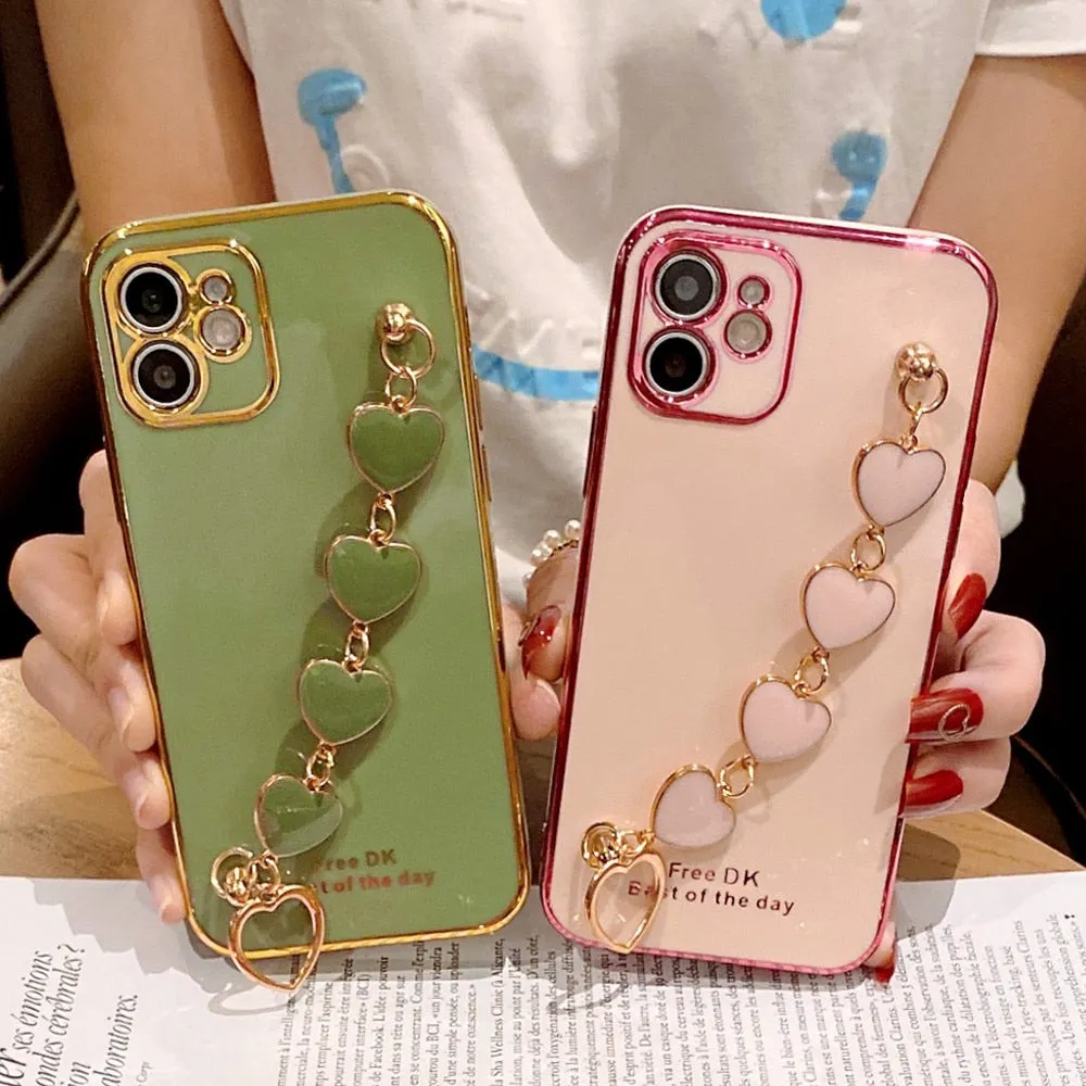 Anymob iPhone Pine Love Heart Bracelet Chain Soft Case Plating Phone Cover