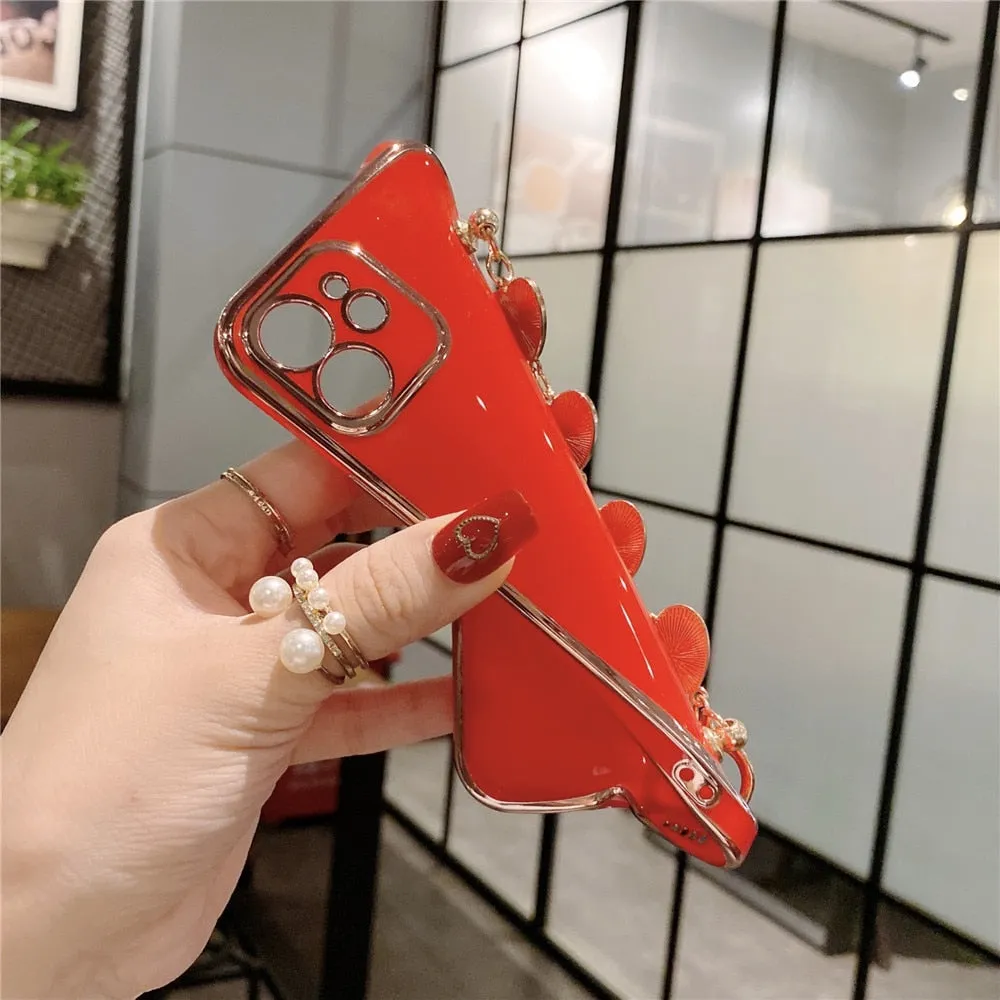 Anymob iPhone Pine Love Heart Bracelet Chain Soft Case Plating Phone Cover
