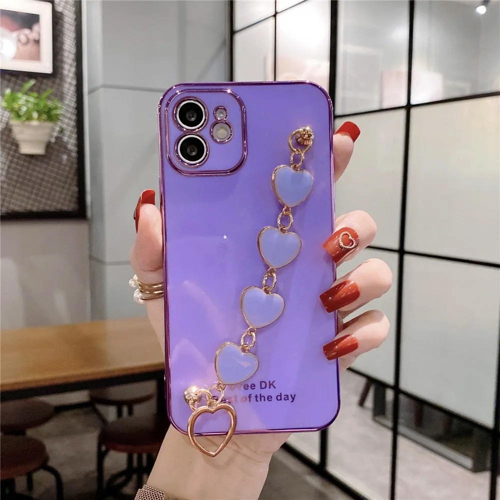 Anymob iPhone Pine Love Heart Bracelet Chain Soft Case Plating Phone Cover