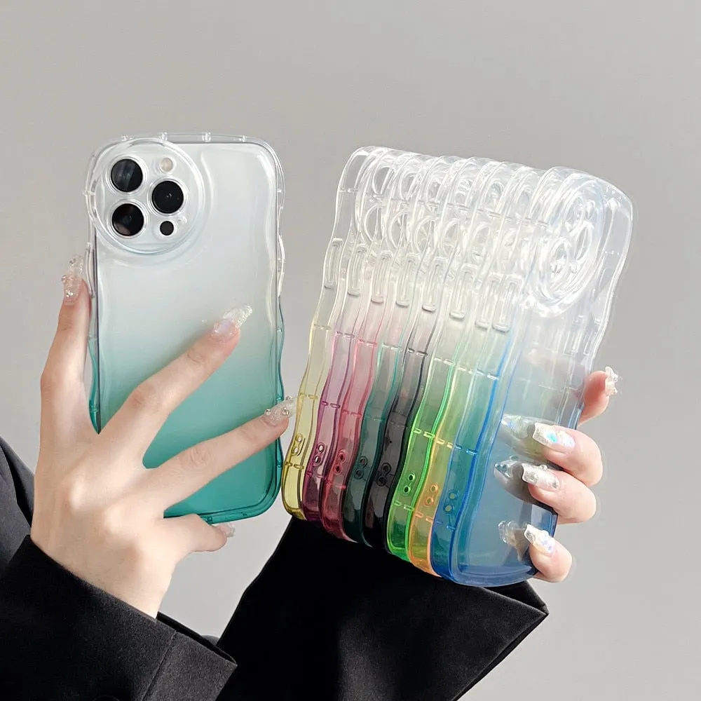Anymob iPhone Pink Gradient Clear Curly Wave Phone Case Shockproof Transparent Cover