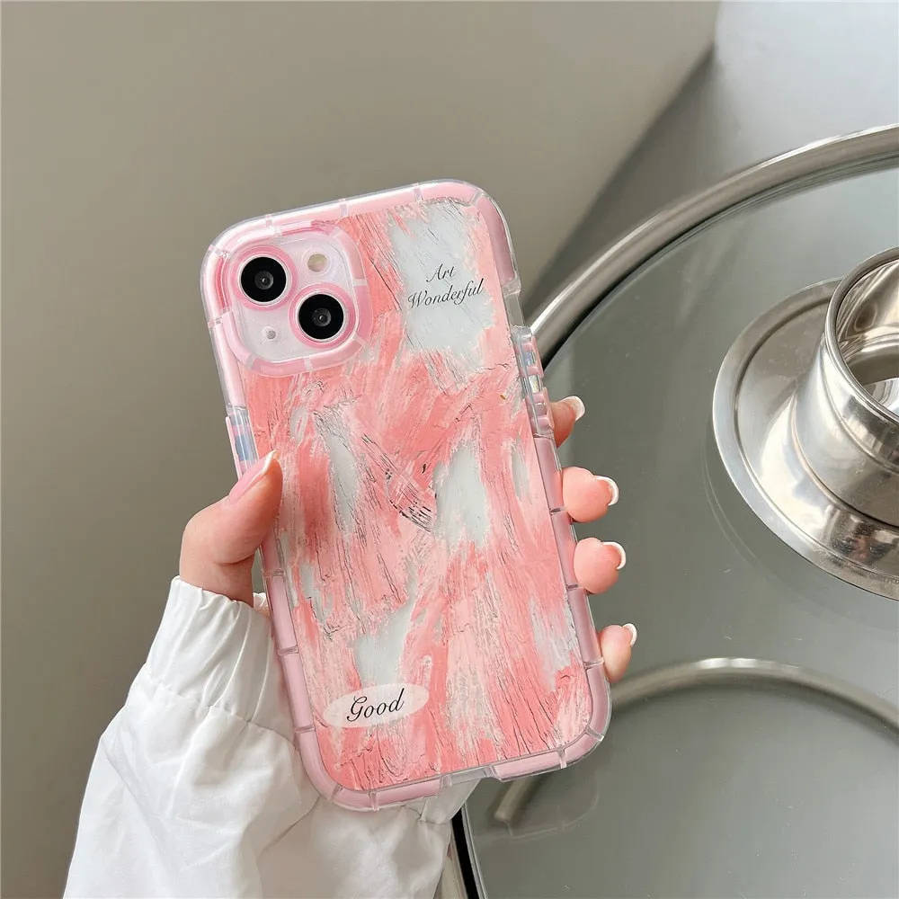 Anymob iPhone Pink Graffiti Oil Painting Phone Case Luminous Shockproof Soft Cover