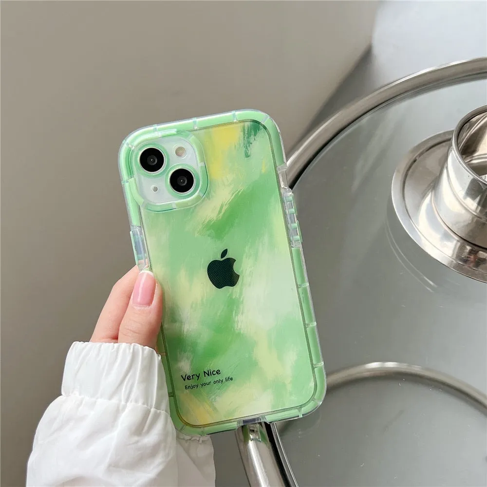 Anymob iPhone Pink Graffiti Oil Painting Phone Case Luminous Shockproof Soft Cover