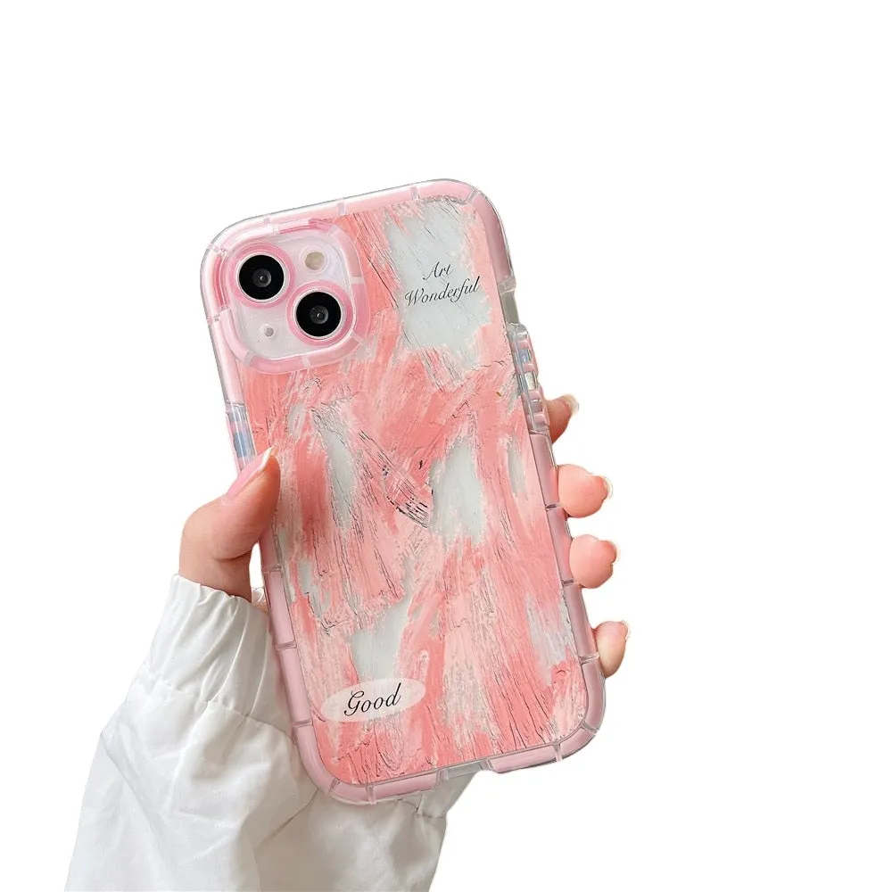 Anymob iPhone Pink Graffiti Oil Painting Phone Case Luminous Shockproof Soft Cover