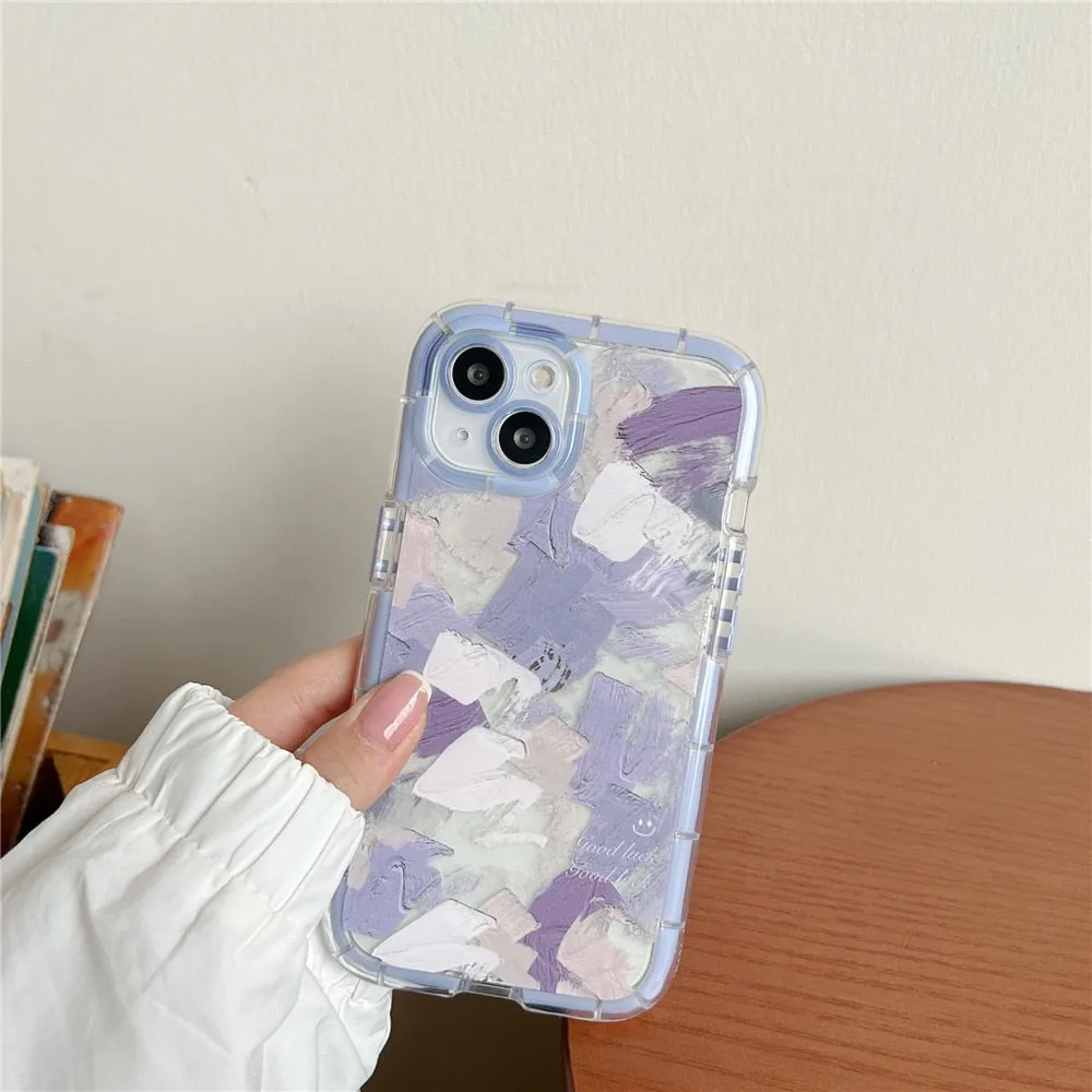 Anymob iPhone Pink Graffiti Oil Painting Phone Case Luminous Shockproof Soft Cover
